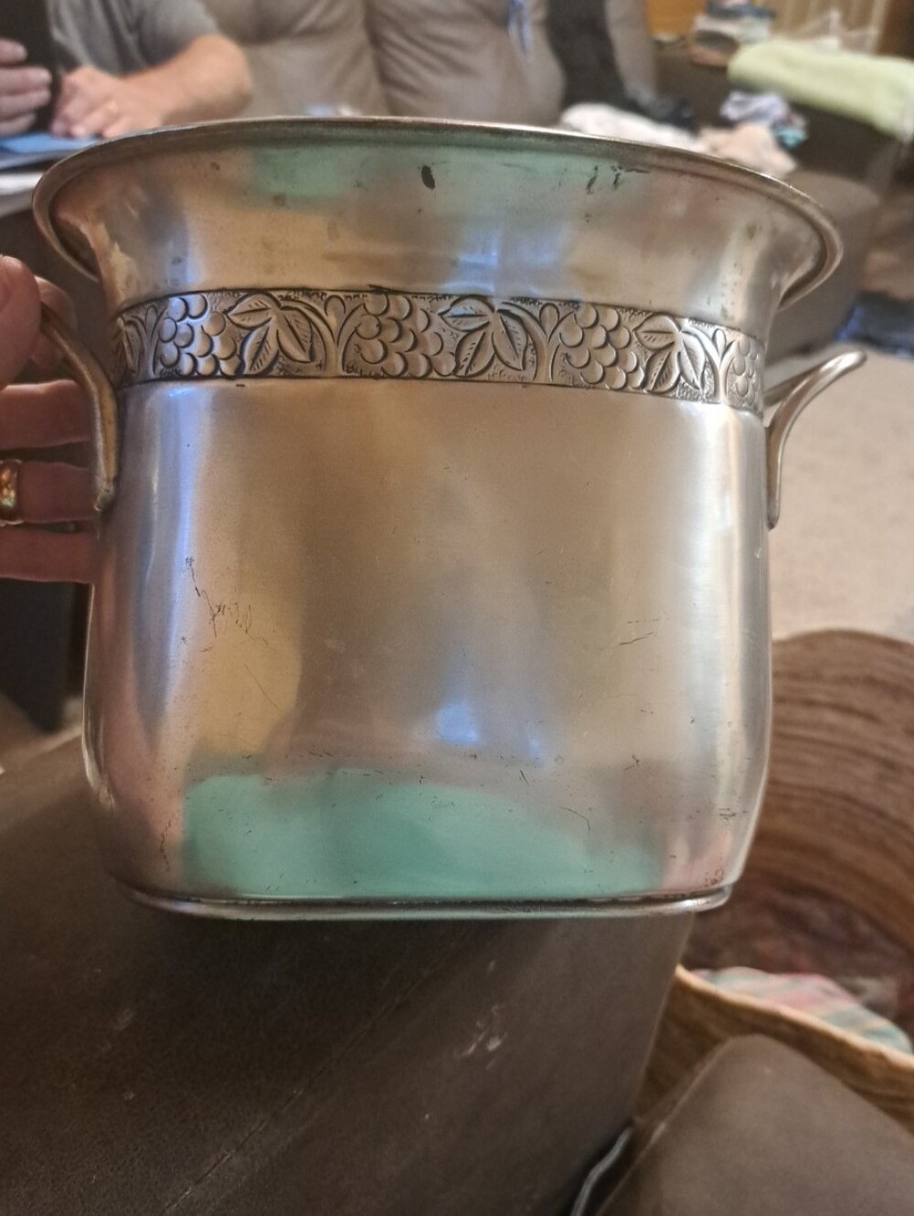 Pottery Barn Grapevine Pewter Wine Champagne Ice Bucket  Decor Beautiful Heavy
